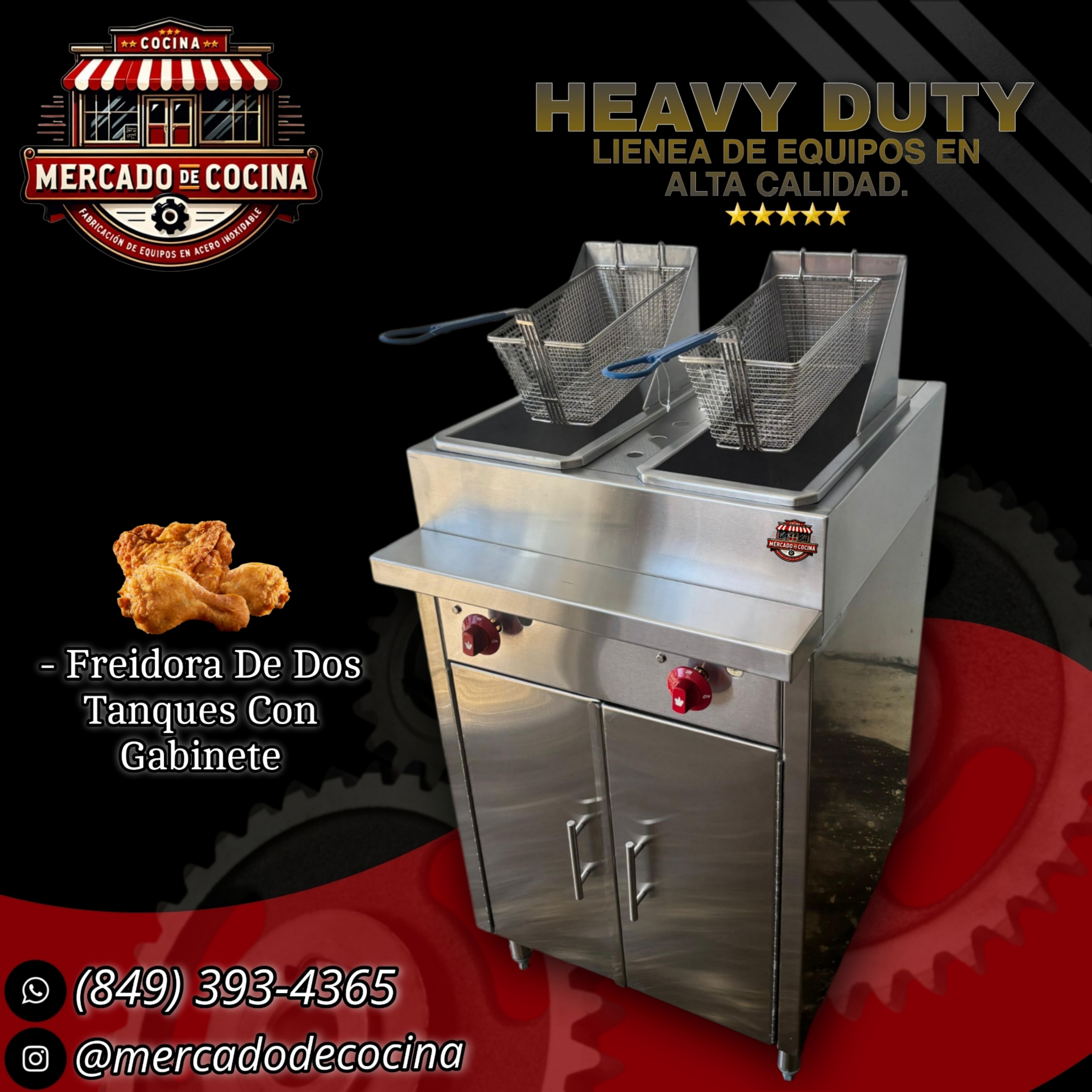 Freidora de dos tanques Mod-PRO con gabinete cerrado.