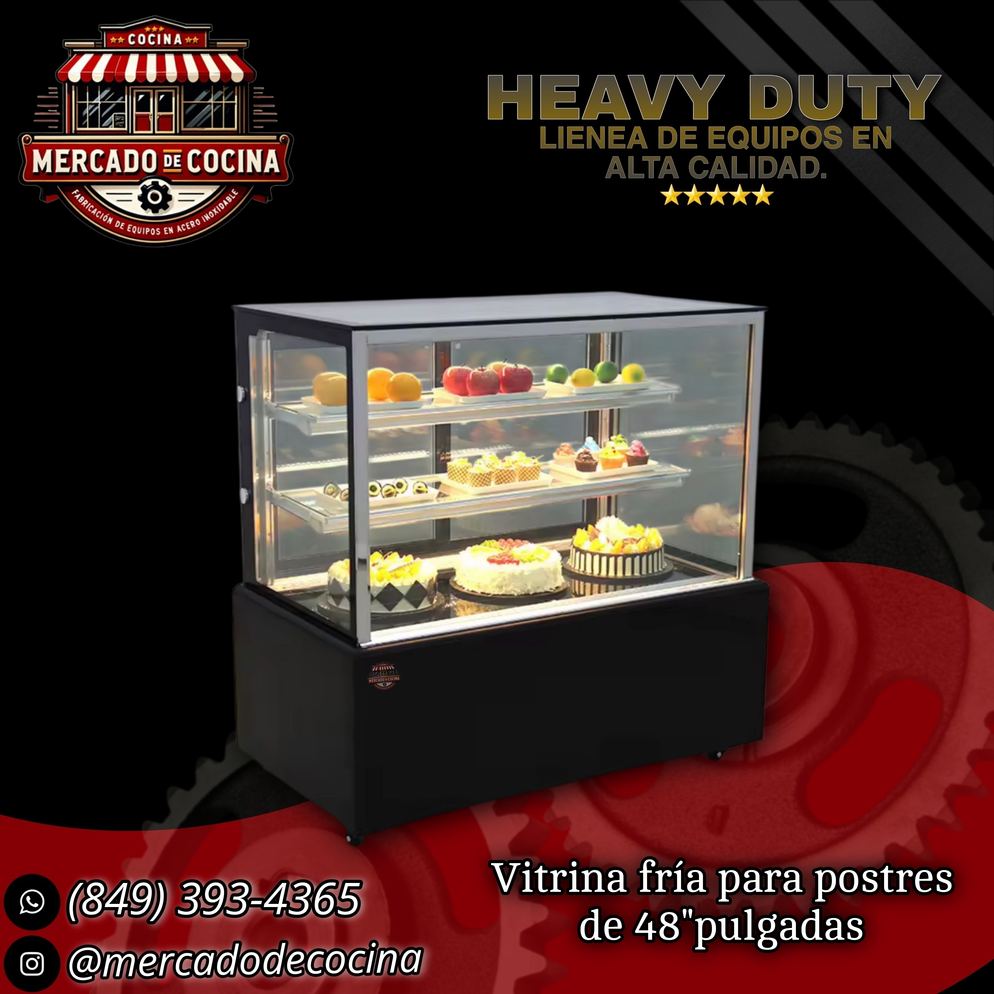 Vitrina fría para postres con cristal plano de 48"