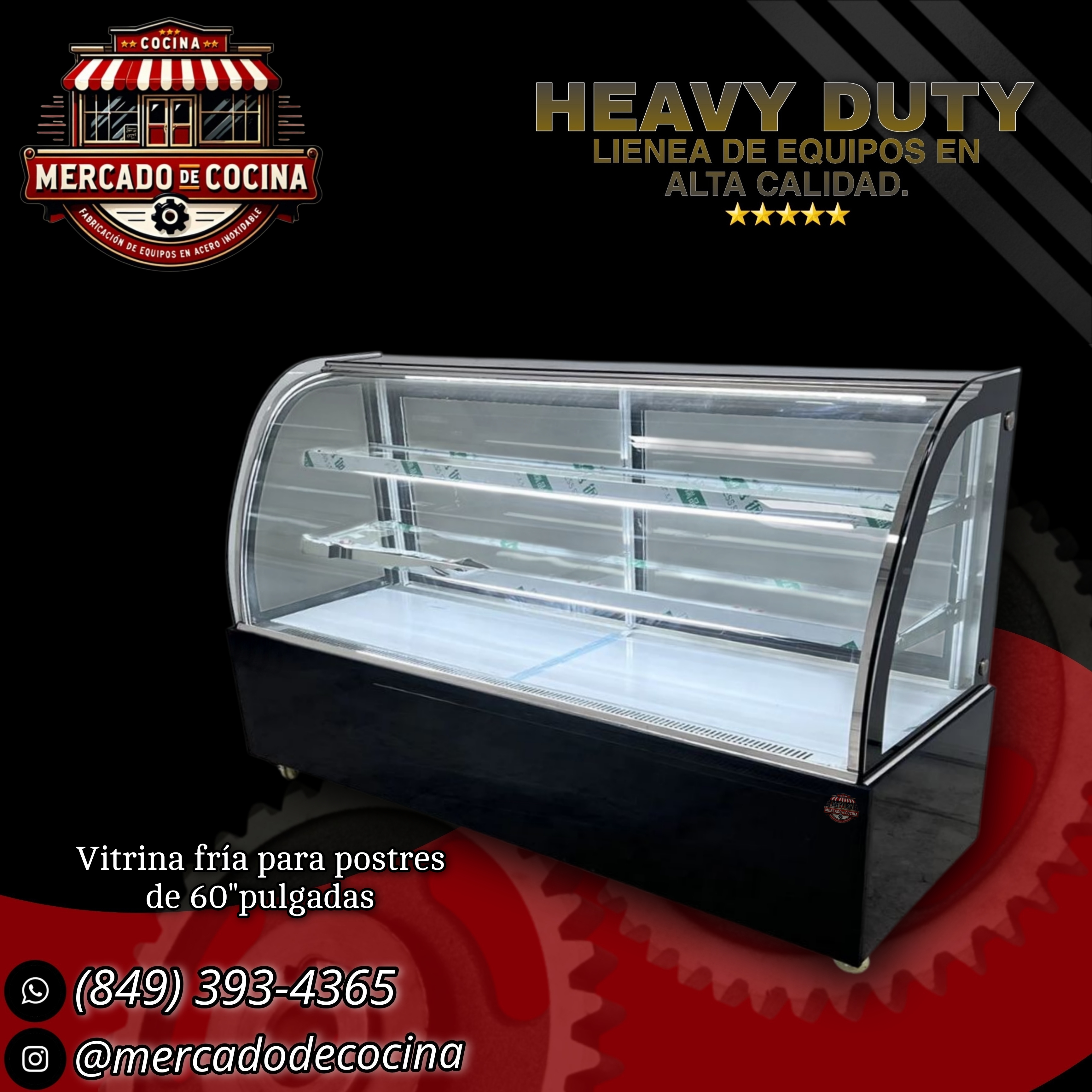 Vitrina fría para postres con cristal curvado de 60"