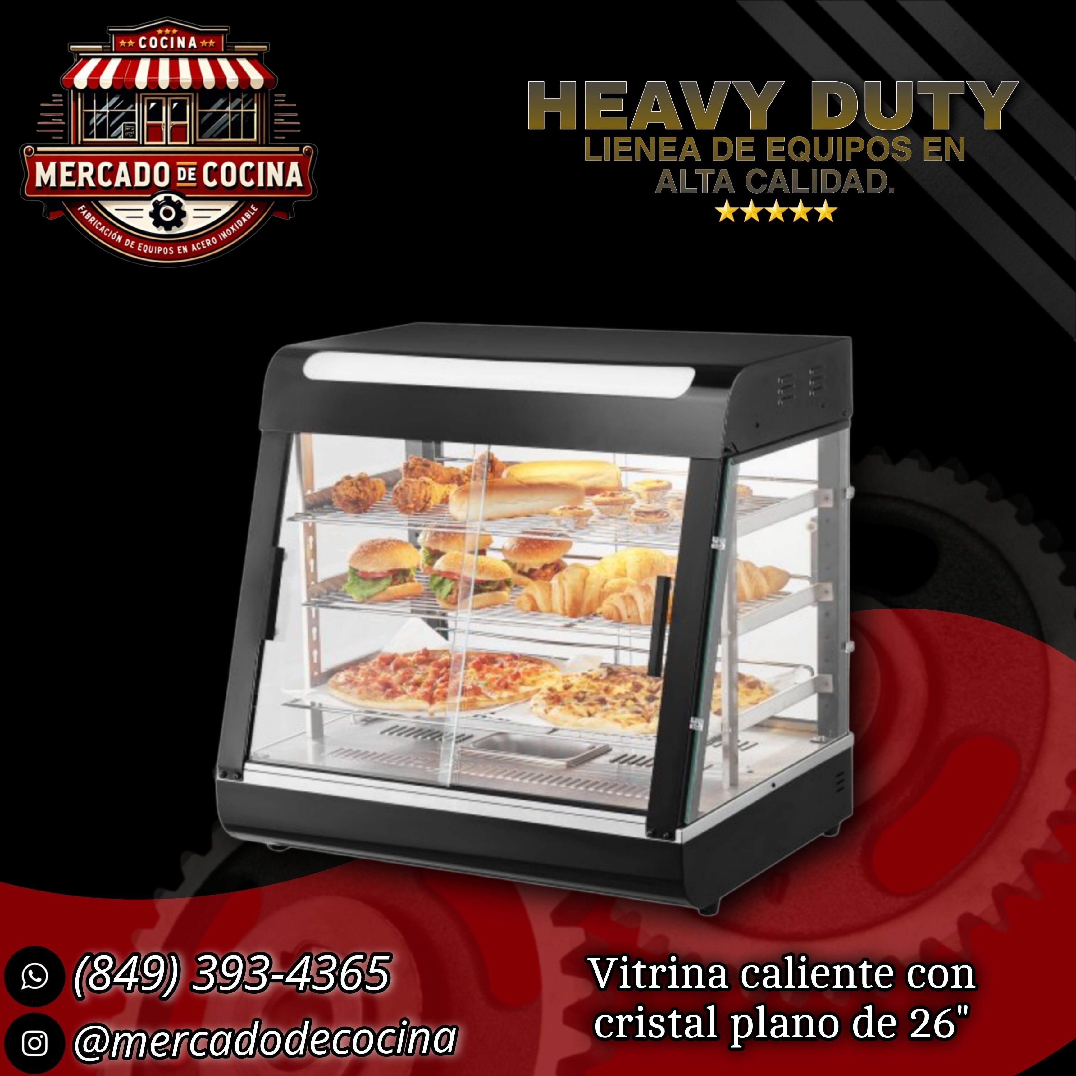 Vitrina caliente con cristal plano de 26"