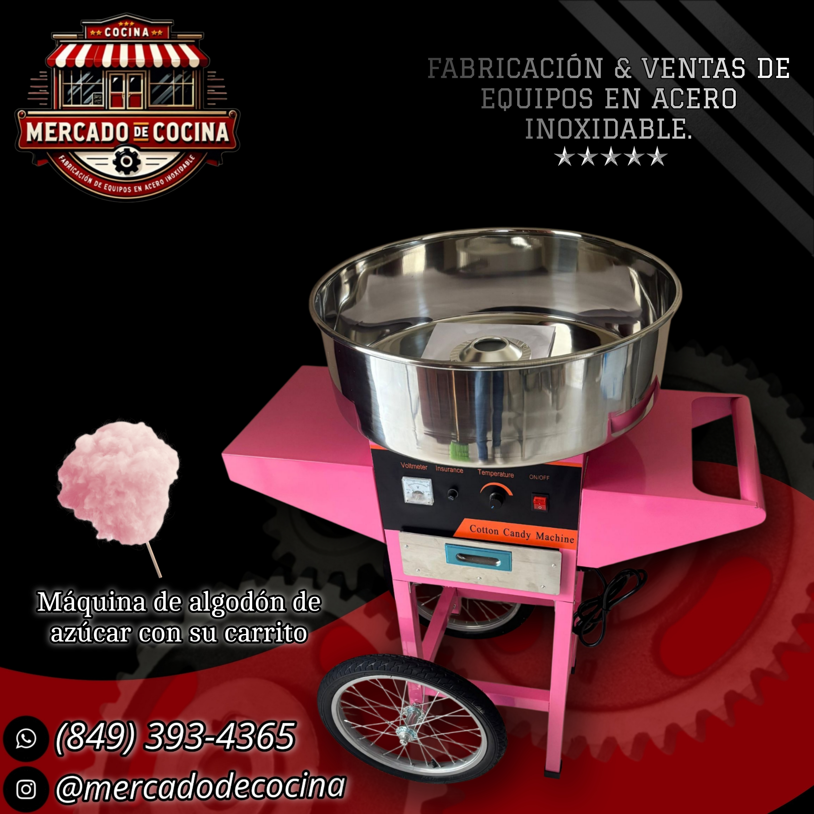 Máquina de algodón de azúcar con su carrito