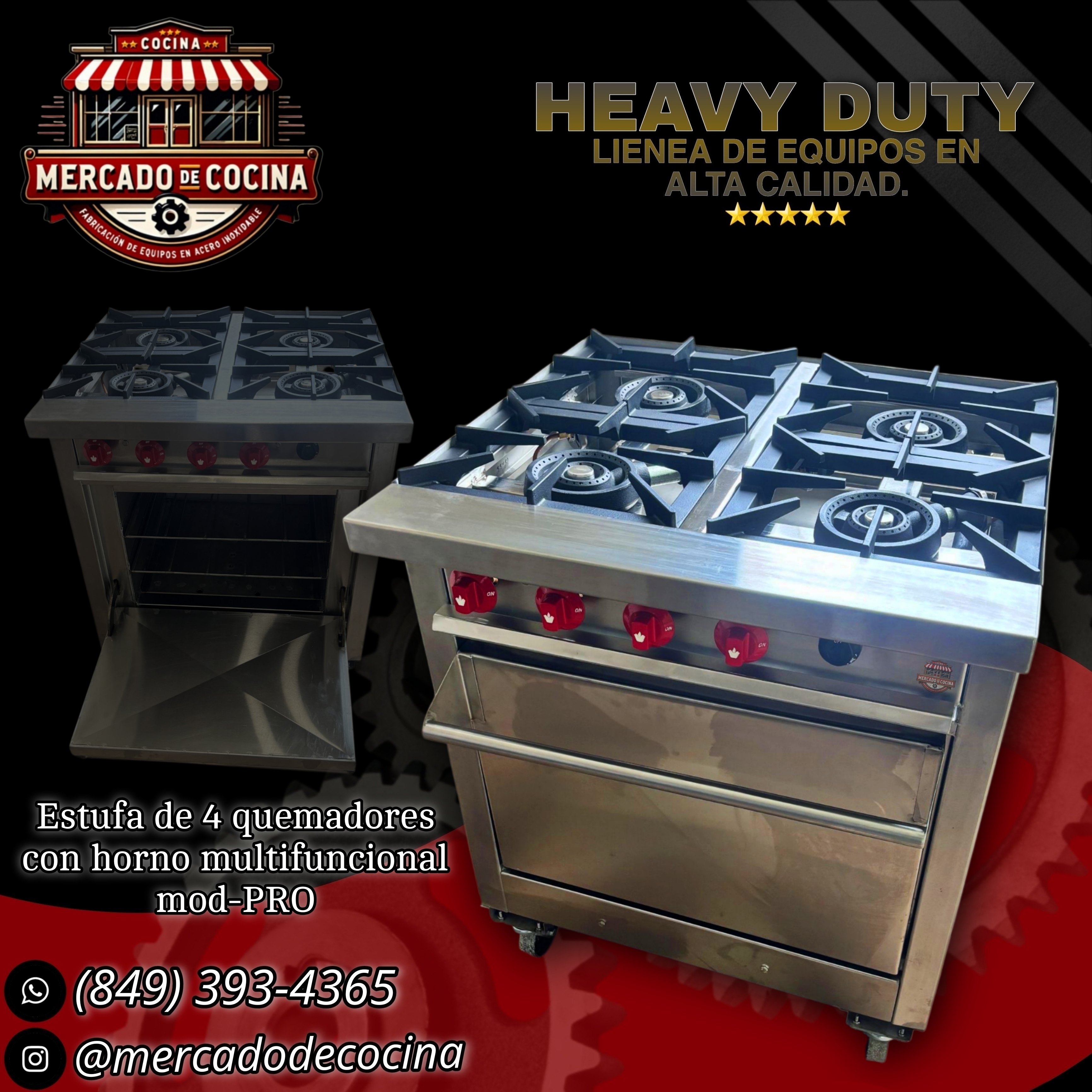 Estufa industrial 4 quemadores con horno #2