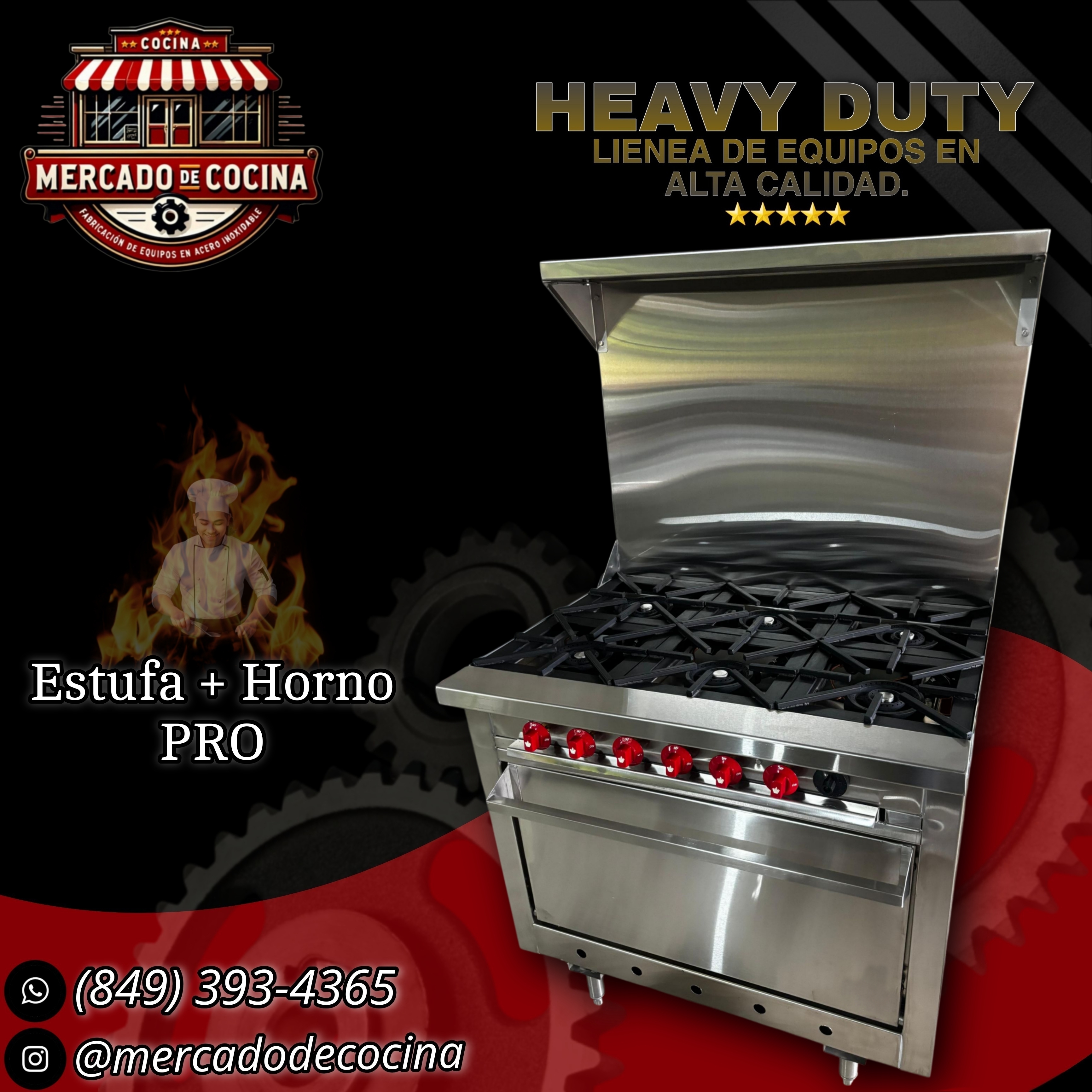 Estufa industrial 6 quemadores con horno