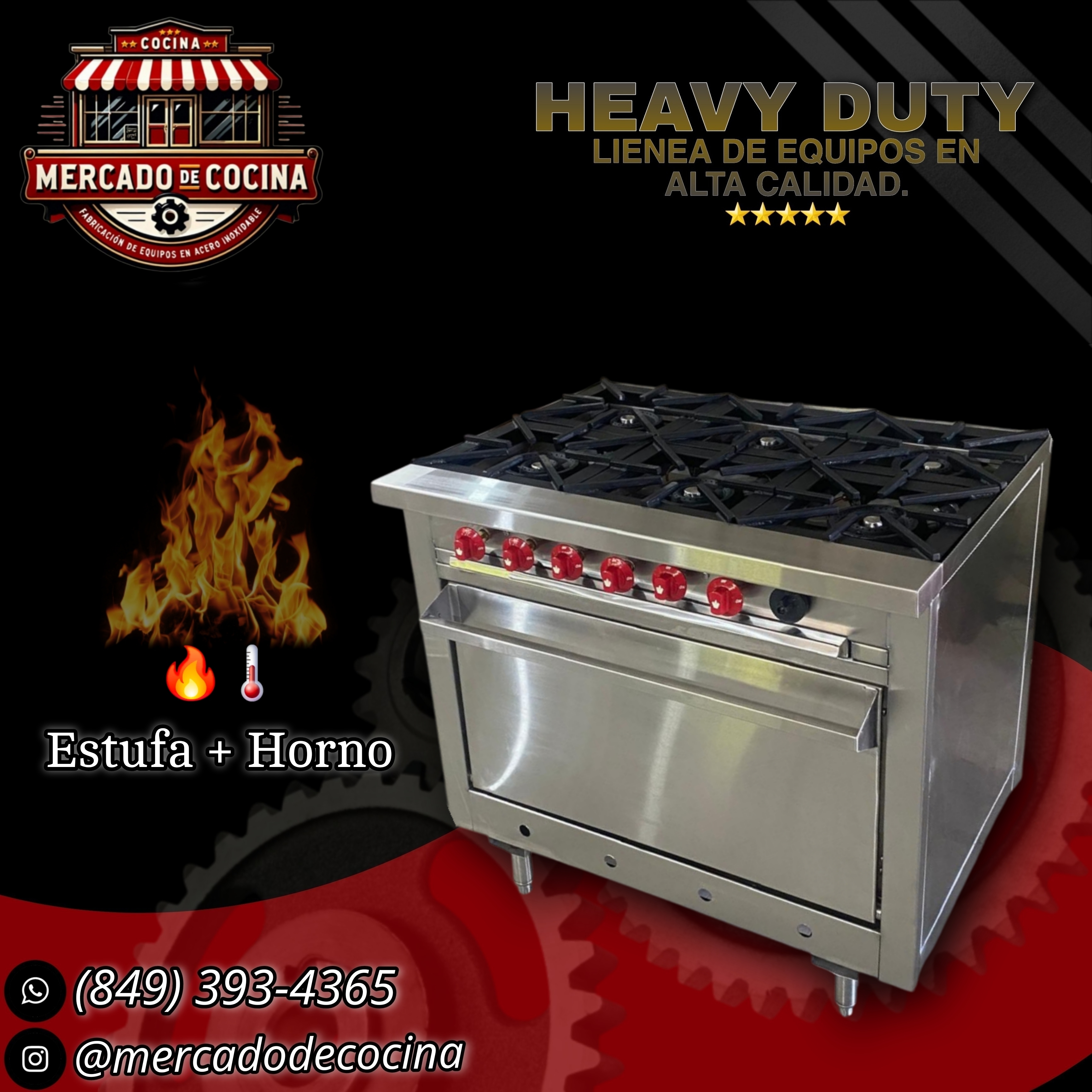 Estufa industrial 6 quemadores con horno