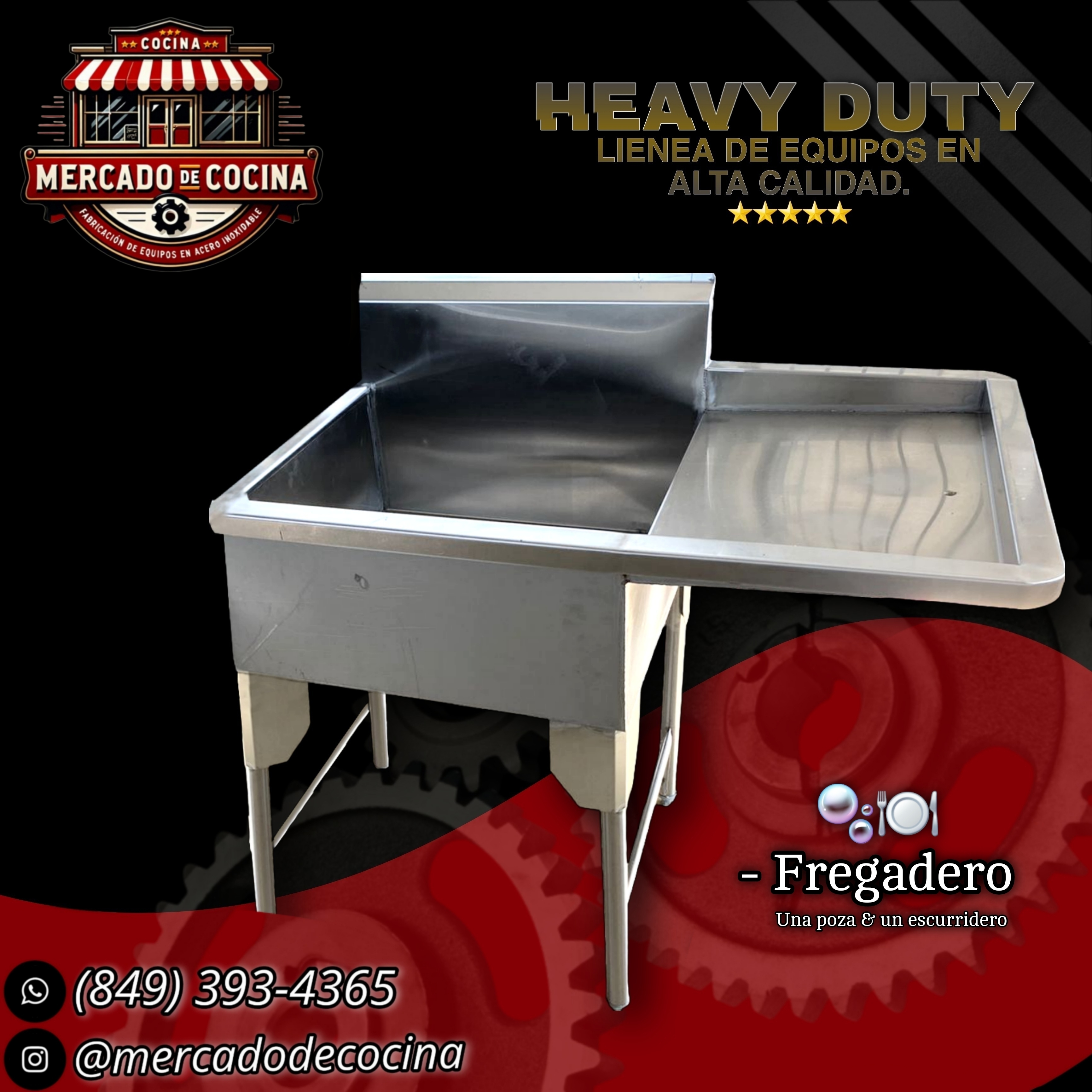 Fregadero de 1 poza con un escurridero.