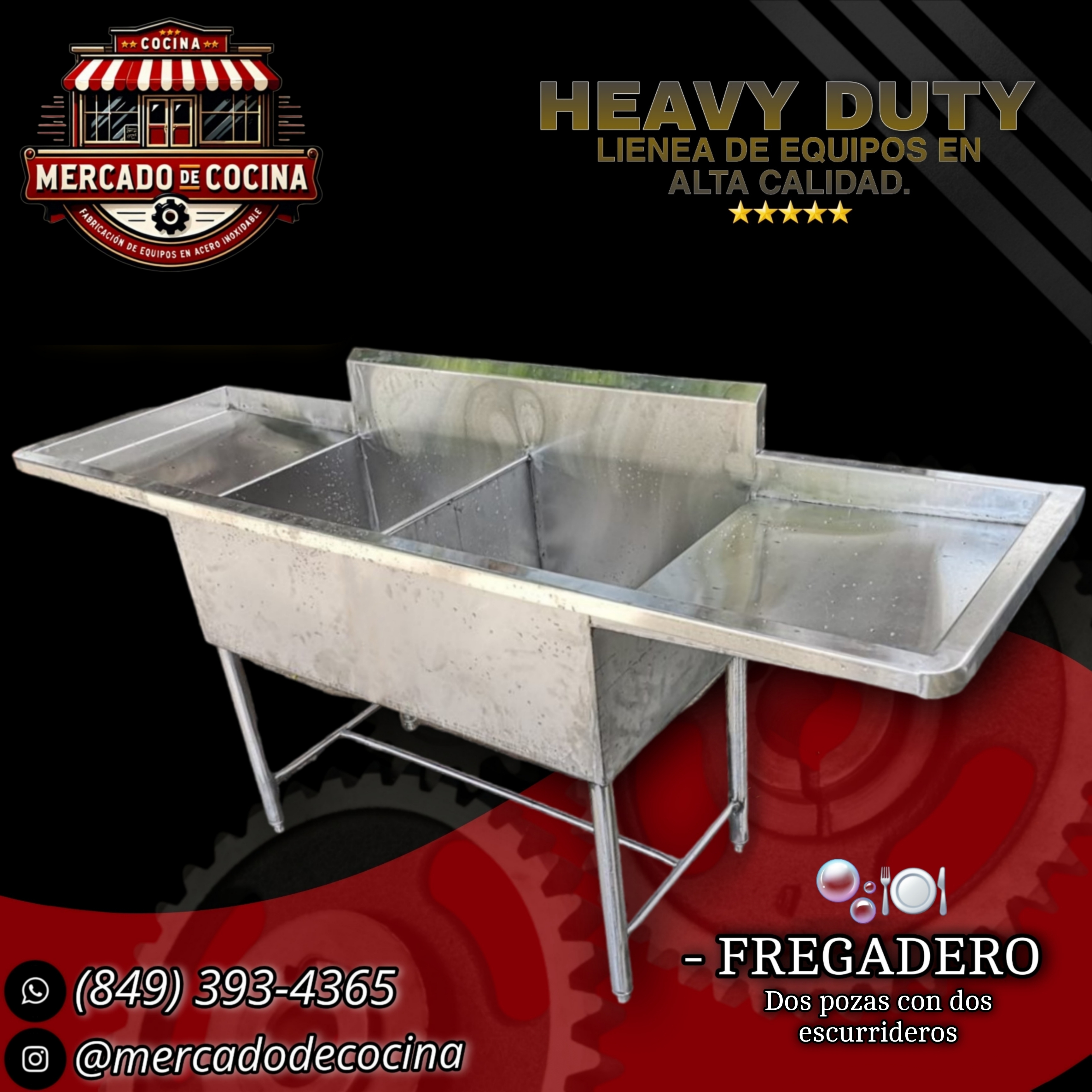 Fregadero de 2 pozas con dos escurridero