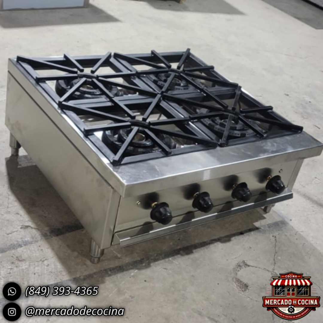 Estufa industrial mod-PRO 4 quemadores de fundición, para mesa.