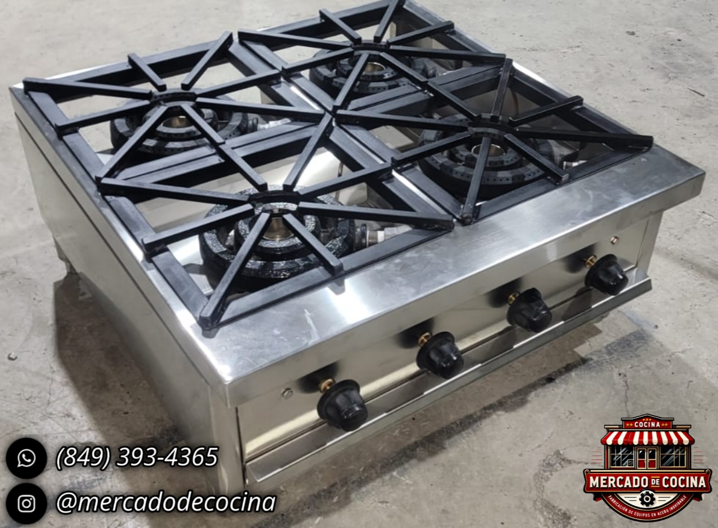 Estufa industrial mod-PRO 4 quemadores de fundición, para mesa.