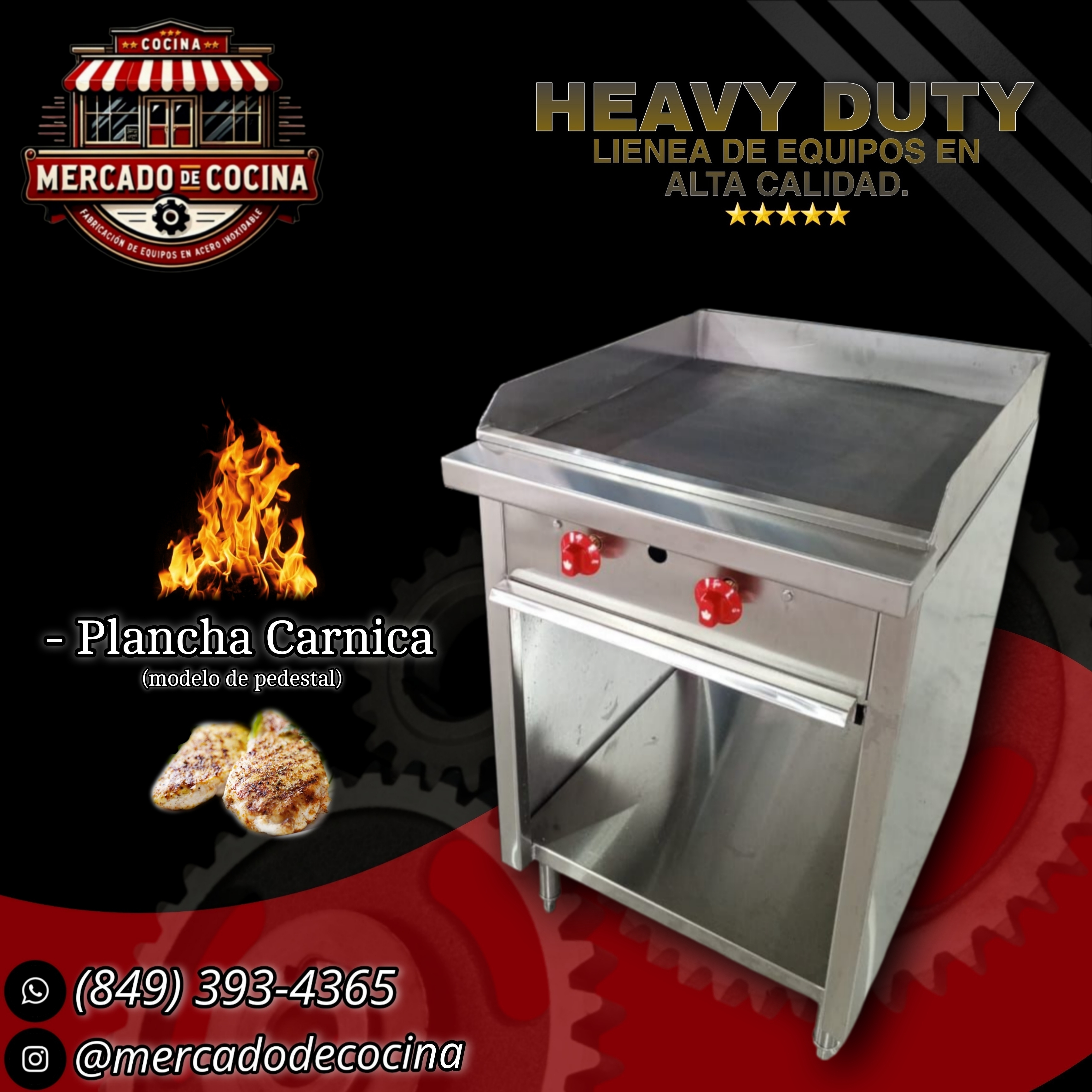 Plancha carnica mod-PRO 24" con gabinete abierto.