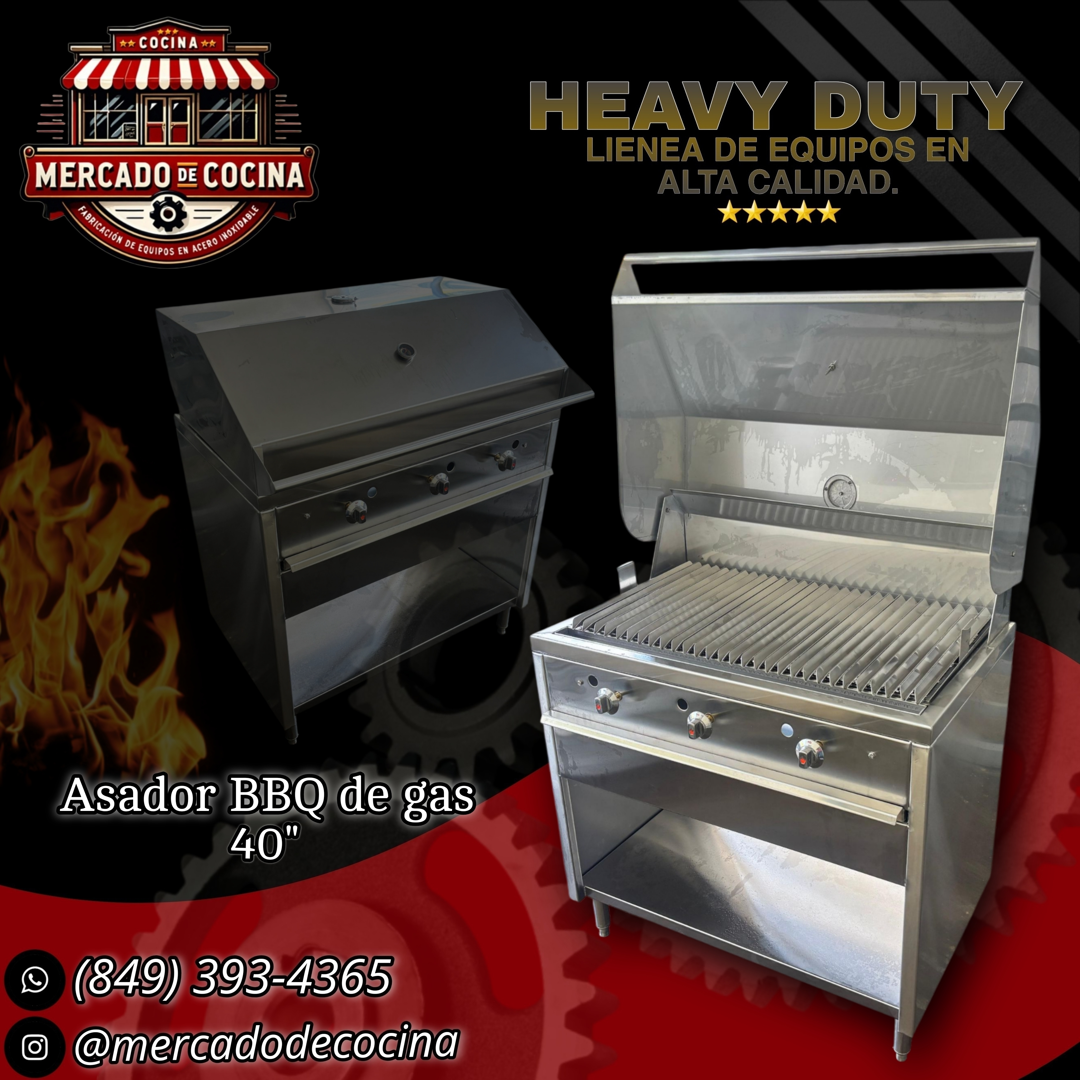 Asador BBQ de gas 40"con gabinete abierto