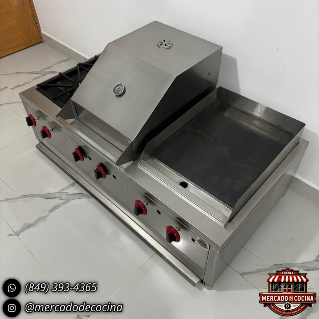 Equipo combinado (mod-PRO), empotrable, [Estufa, Asador BBQ, Plancha Cárnica]